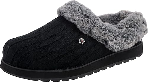 Skechers Women's Keepsakes Ice Angel Slipper, Black Cable Knit, 6 UK