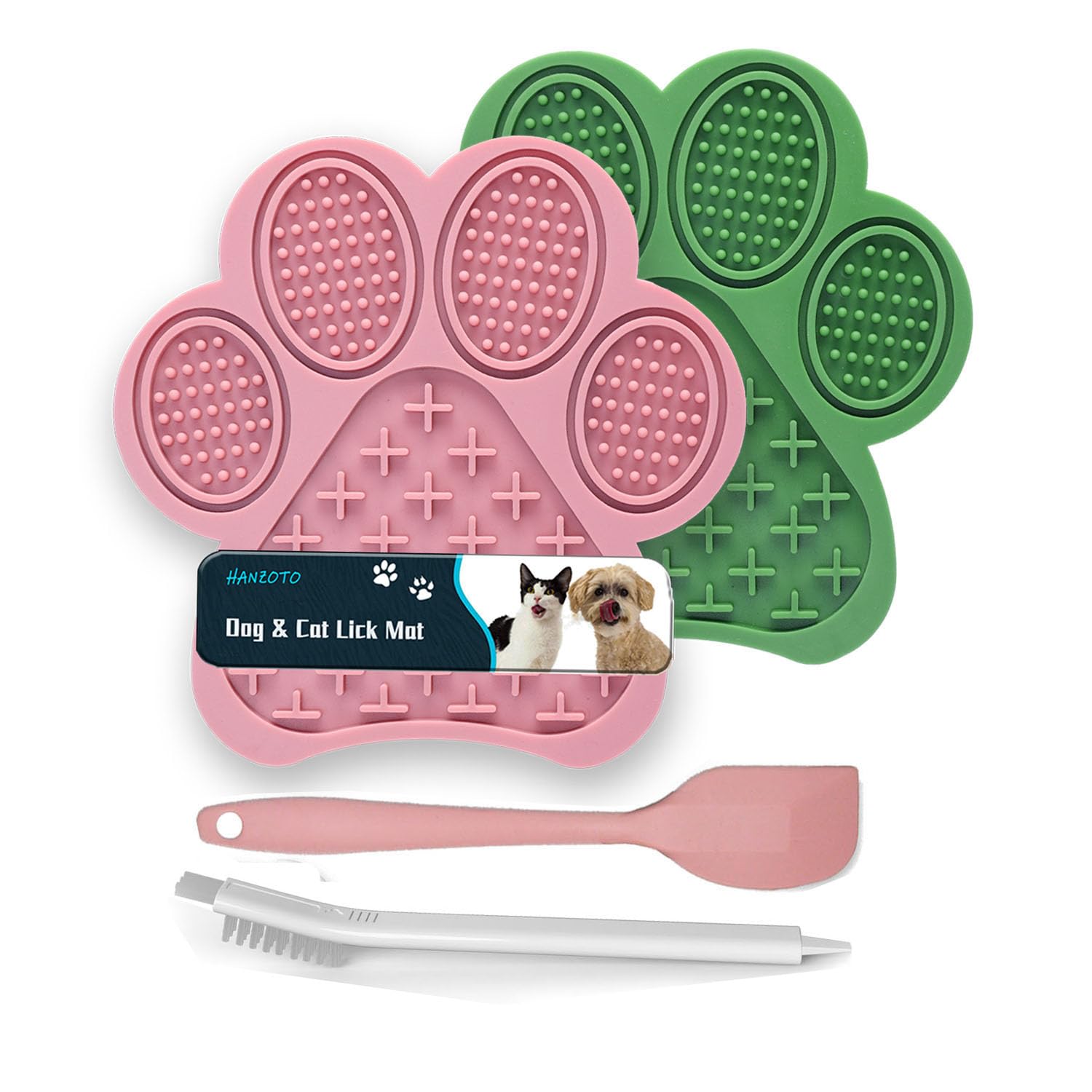 Photo 1 of 2-Pack Premium Lick Mats for Dogs & Cats | Slow Feeder mat with Suction Cups | Bathing, Grooming & Nail Trimming Aid | Food-Grade Non-Toxic Silicone (Pink & Green)