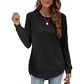 OFEEFAN Womens Sweatshirt Crewneck Long Sleeve Shirts High Low Tops Curved Hem