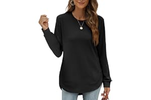 OFEEFAN Womens Sweatshirt Crewneck Long Sleeve Shirts High Low Tops Curved Hem
