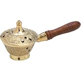 Handcrafted Charcoal Incense Burner for Resin and Frankincense – Premium Indian Censer with Wooden Handle (Lentgh 6.69 inch. Diameter 3 inch) – Durable and Elegant Design for Aromatherapy