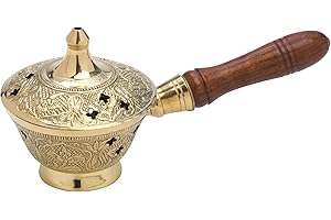 MAMEMI Handcrafted Charcoal Incense Burner for Resin and Frankincense – Premium Indian Censer with Wooden Handle (Lentgh 6.69 inch. Diameter 3 inch) – Durable and Elegant Design for Aromatherapy