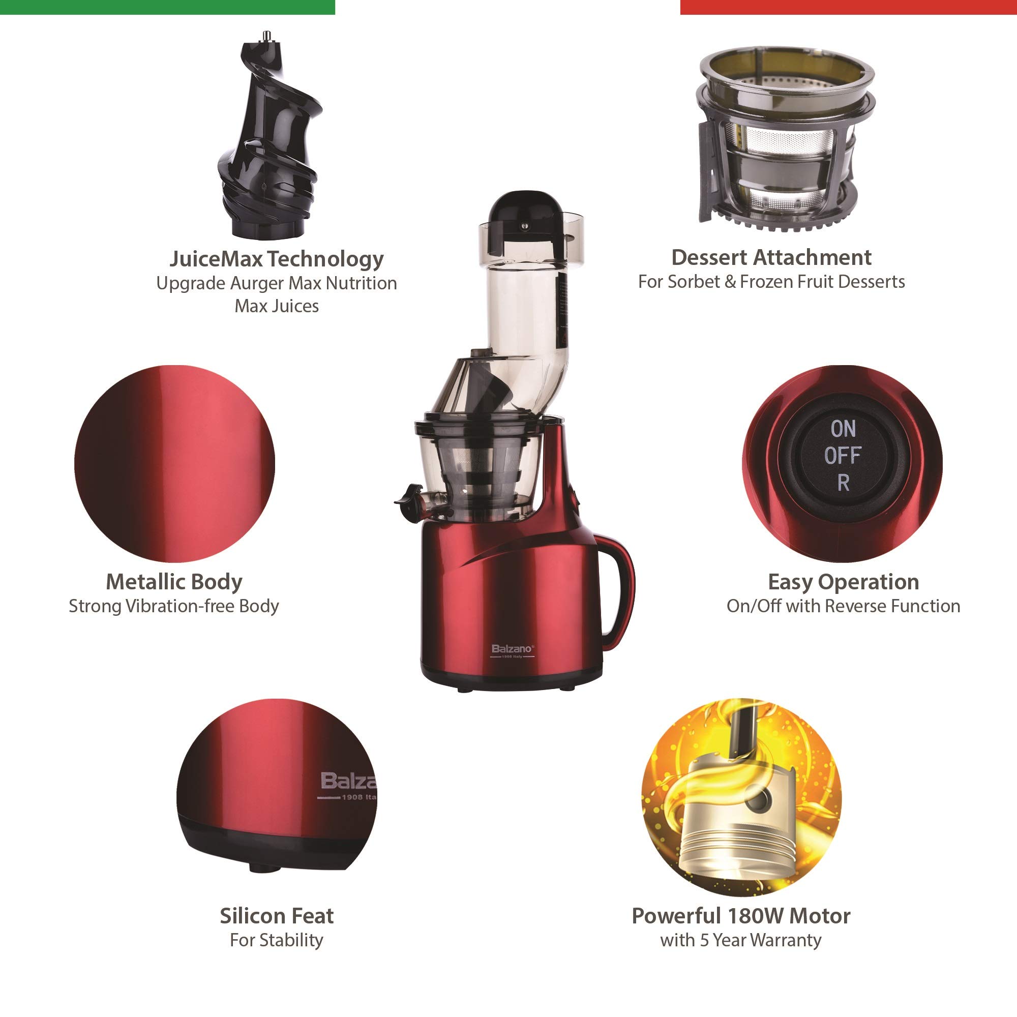 Balzano LDDC1507 150Watt Cold Press Slow Juicer (Red) Buy Online in