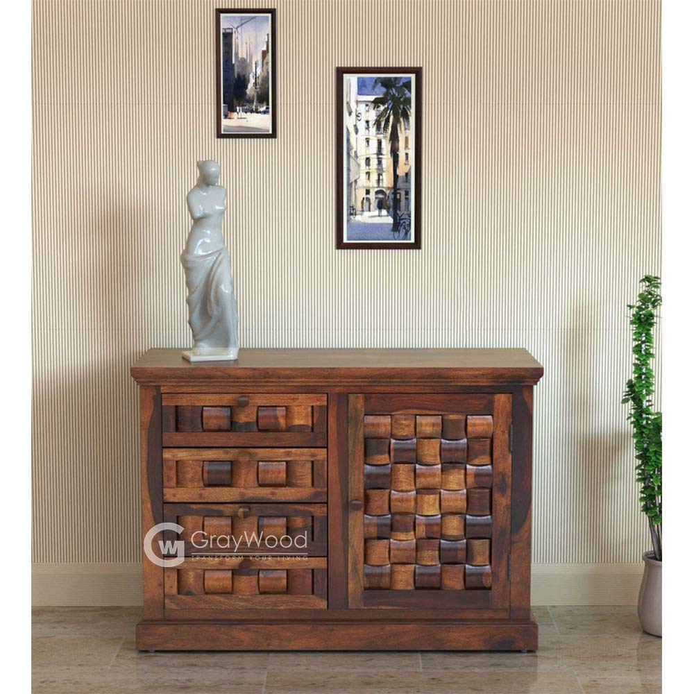 Rjkart Solid Sheesham Wood Storage Side Board Cabinet For Living