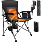 Heated Camping Chair with 20,000 mAh Battery, Loog-Lasting for 500 Mins, Fully Padded Heated Camp Chairs, Heavy Duty Folding Chairs Supports 500 lbs for Winter Camping, Picnics, Tailgating, RV Travel