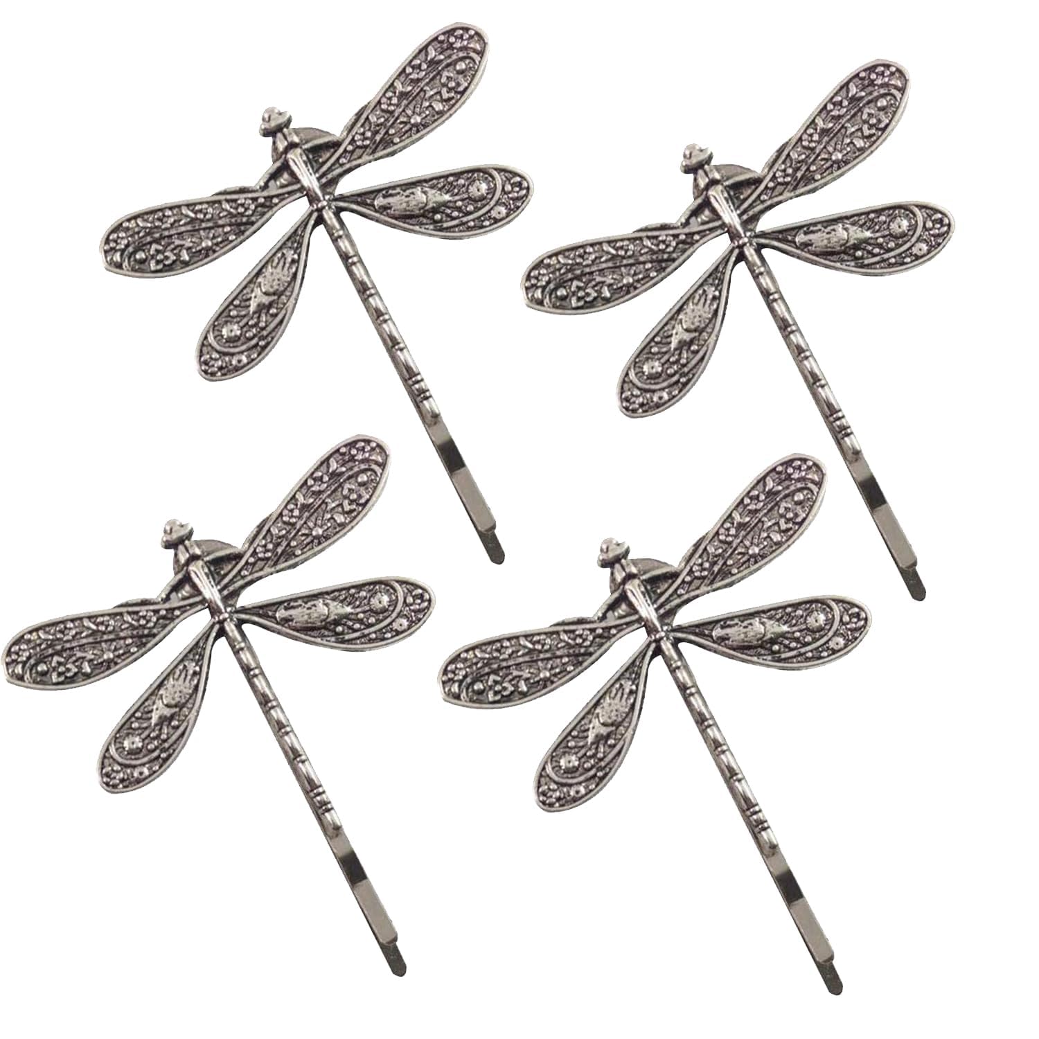 4Pcs Silver Dragonfly Clip,Wedding Retro Antique Barrette,Bridal Headdress Head Wear Styling Accessories for Girls Ladies Bobby Pins Hair pins French Styling Pins Hair Accessories