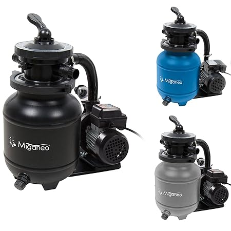 Miganeo® Speed Clean 7000 Sandfilter mit Zeitschaltuhr für Pool bis 22m³ selbstsaugend (Schwarz)