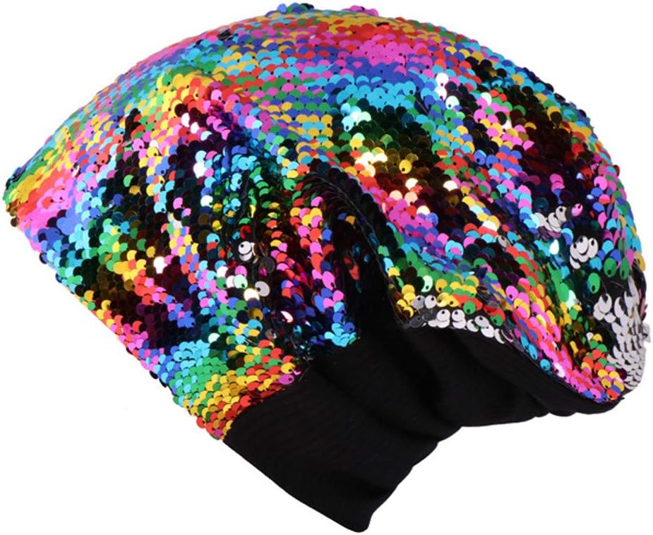 Knitted Beanie for Women Sequin Glitter Stretch Slouchy Stylish Beanie Hats Cap (Multicolor)
