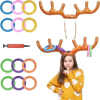 KATOOM 2 Sets Inflatable Reindeer Antler Hat Toss Game for Kids Adults Family