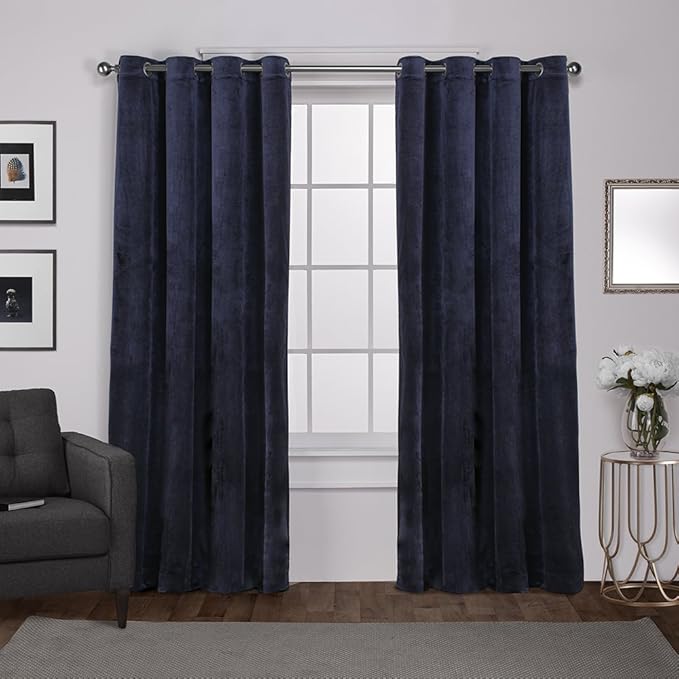 Exclusive Home Curtains Velvet Grommet Top Panel Pair, Navy Blue, 54x96