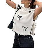 WDIRARA Women's Bow Embroidery Tie Side Sweater Vests Mock Neck Sleeveless Knit Tank Tops