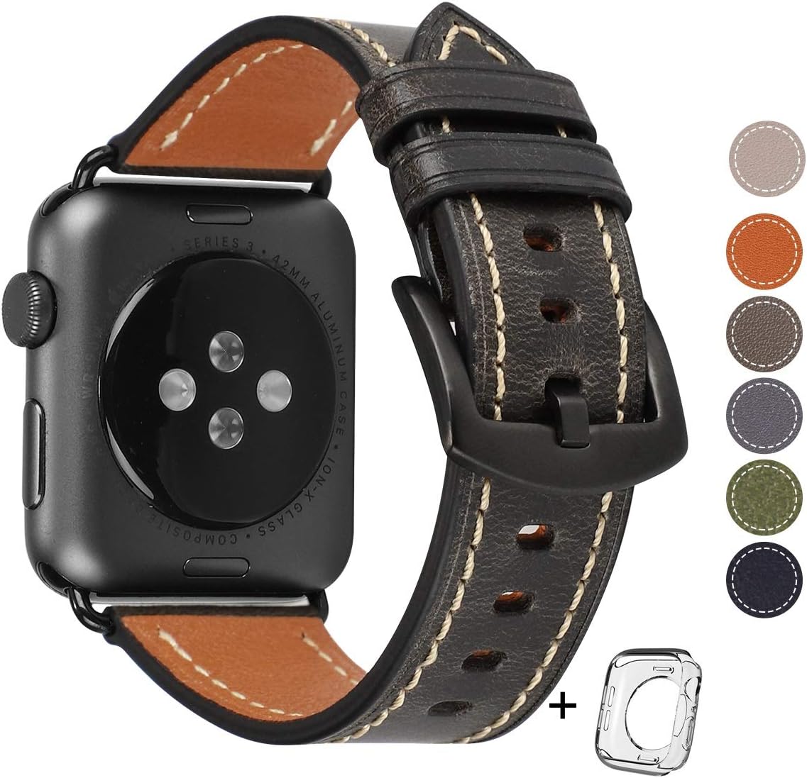 HUAFIYCompatible for Apple Watch Bands 42mm 44mm45mm 49mm 38mm 40mm41mm, Genuine Leather Band Strap for iWatch Series 8,7,6,5,4,3,2,1, Ultra Sport SE