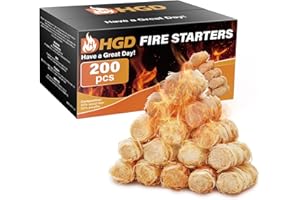 HGD (200pcs) Fire Starters for Campfires, Natural Charcoal Starters,Chimney Starter for Charcoal Grill, Indoor Outdoor Use, Weather-Resistant