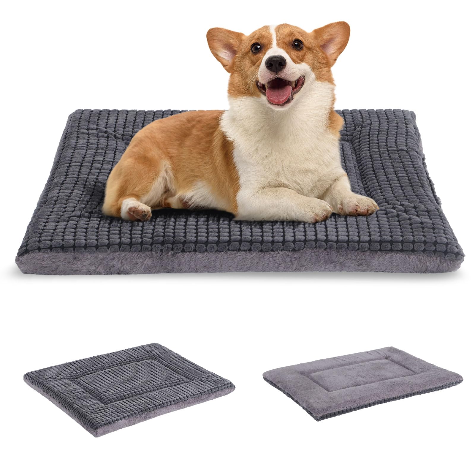 BVAGSS Dog Bed Mat,Reversible Dog Crate Pad, Memory Foam Dog Beds, Soft Warm Pet Cushion for Small Medium Dogs, Washable Pet Sleeping Mattress Kennel Bed Pad XH079 (76x50x4 cm,Light Grey)