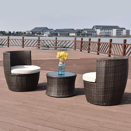 Amazon Com Tangkula 3 Piece Patio Furniture Set Wicker Rattan