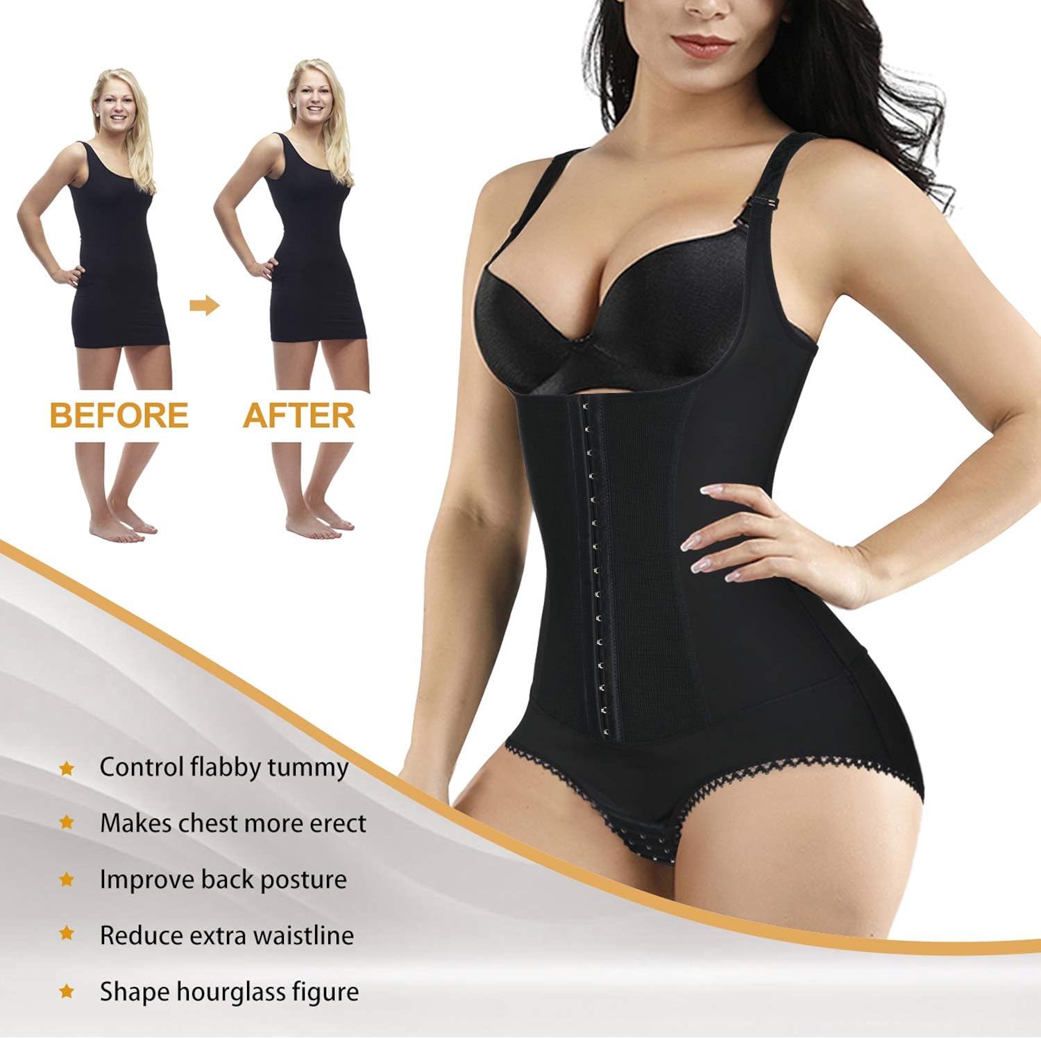 Irisnaya Women Waist Trainer Bodysuit Tummy Control Shapewear Slim Full Body Shaper Open Bust Corset Cincher at  Women’s Clothing store