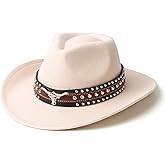 SIPAMEDO Classic Western Felt Cowboy Cowgirl Hat for Women Men Wide Brim Belt Buckle Cowboy Hat
