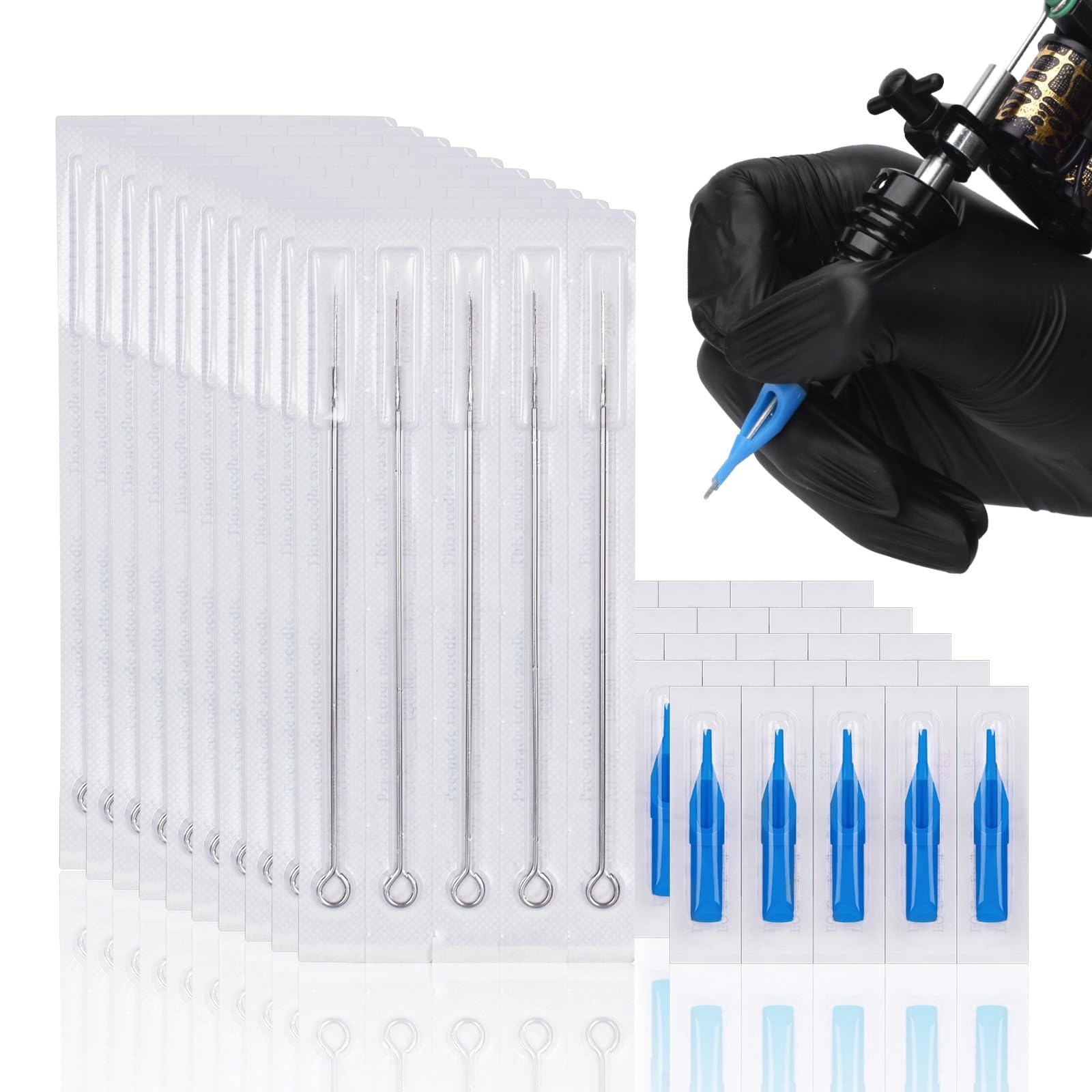 ATOMUS 100pcs Disposable Mixed Tattoo Needles 100pcs Assorted Sterilized Tattoo Needles Tips 10pcs of each-3rl 5rl 7rl 9rl 3rs 5rs 7rs 9rs 5m1 7m1 3RT 5RT 7RT 9RT 3DT 5DT 7DT 9DT 5FT 7FT