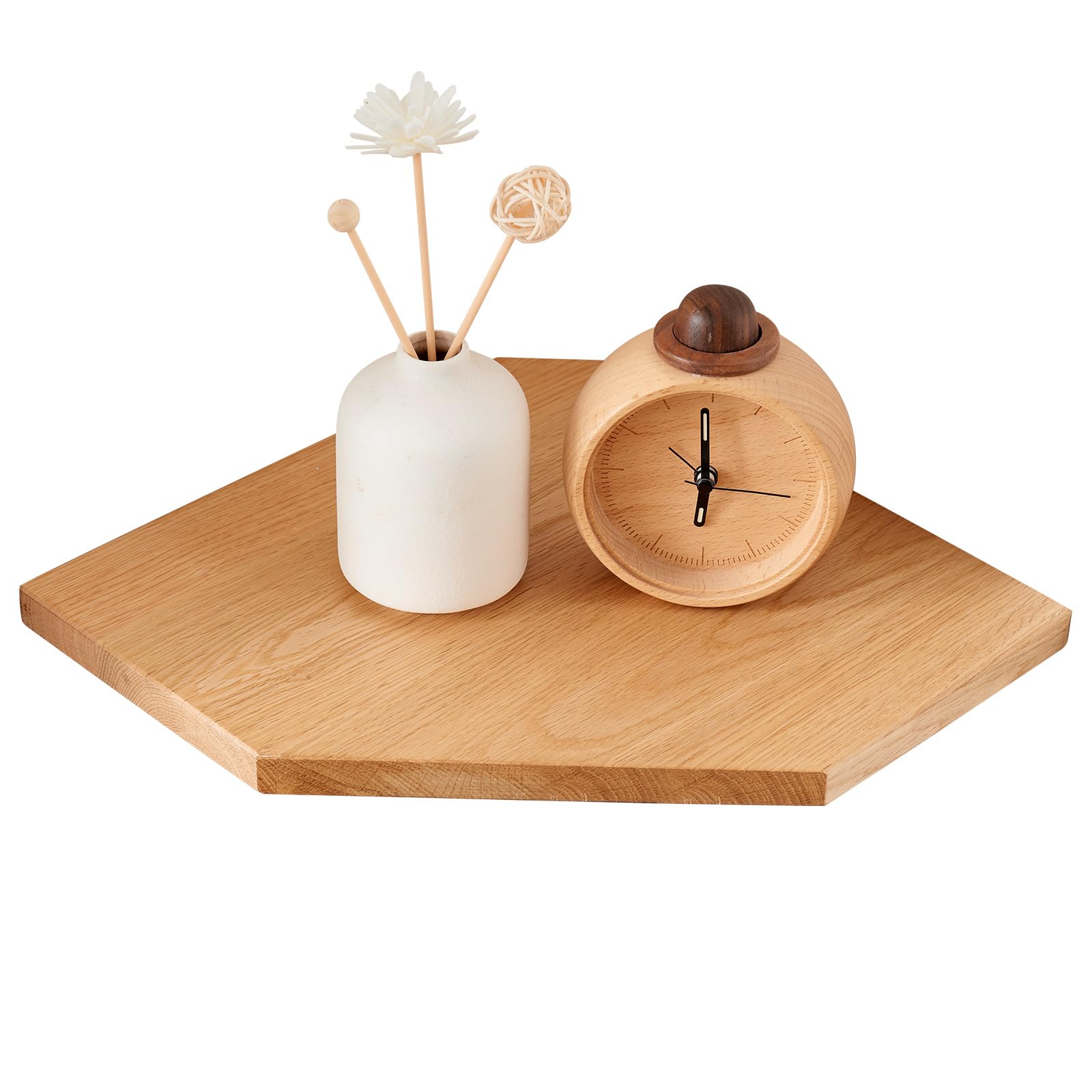 OAKERLAND Oak Floating Corner Shelf with Hidden Cables Channel, Solid Wood Corner Shelves Wall Mounted for Bathroom Kitchen Bedroom Living Room (11.8 inch)