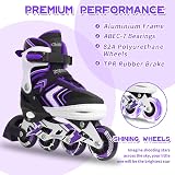 Nattork Adjustable Inline Skates for Girls Purple Size 1-8 Light Up 8 Wheels view 3