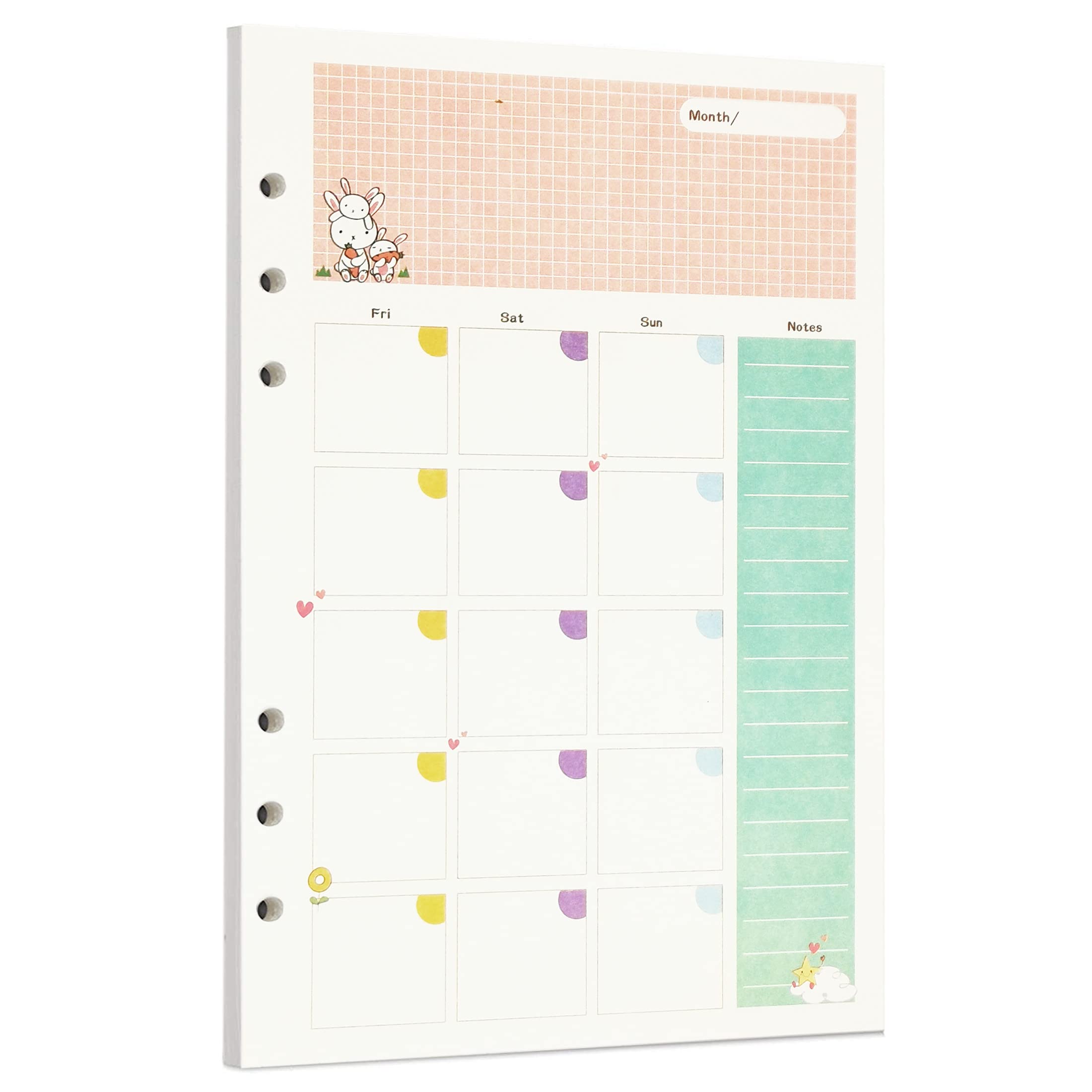 Zelten 45 Sheets 90 Pages Colorful Loose Leaf Punched Paper Refills Paper for 6 Hole Binder Personal Organizer Diary Notebook Refillable Planner (A5, Fairy Tale Monthly Planner)