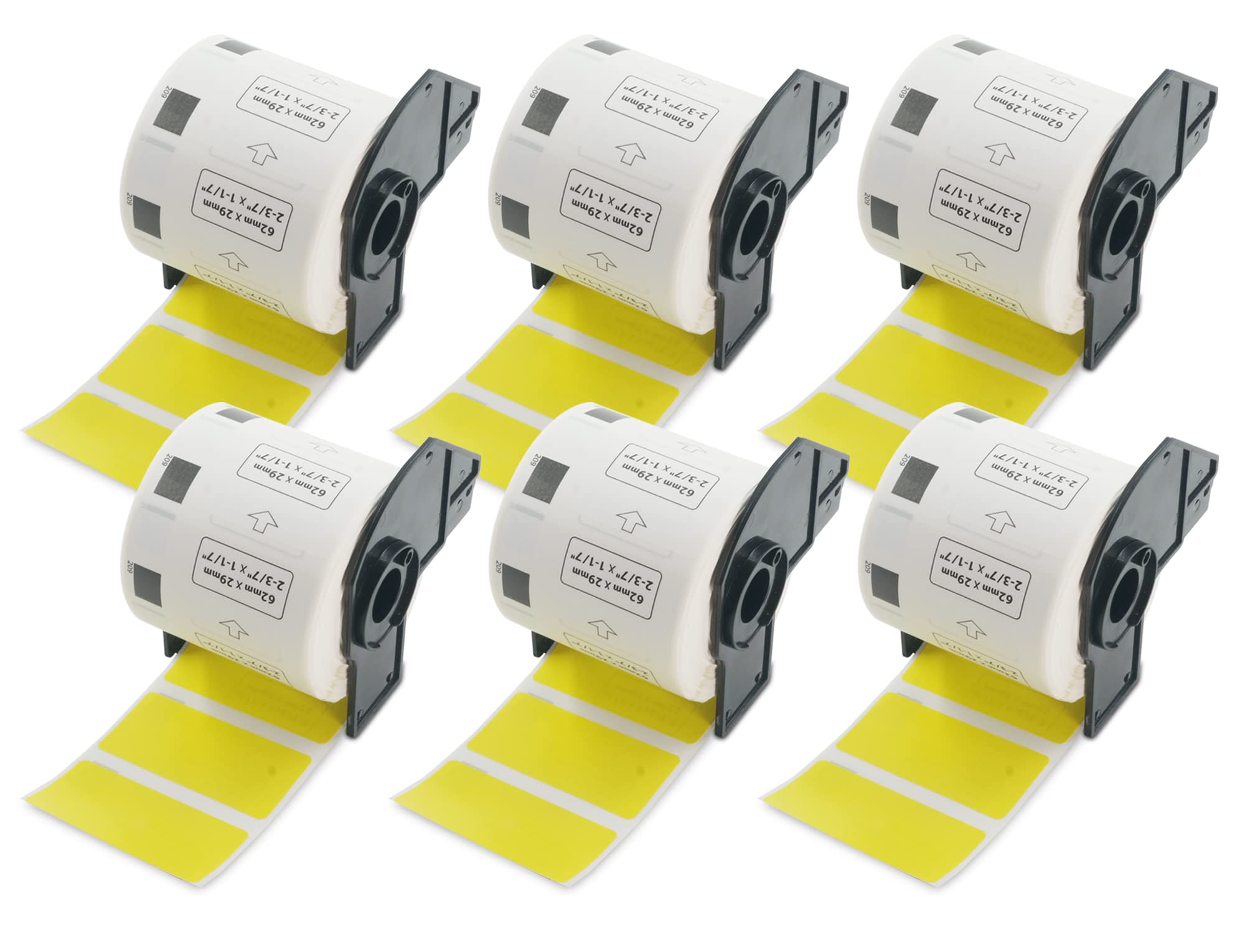 BETCKEY - 6 Rolls DK-11209 Colored Labels, 62mm x 29mm, Black on Yellow, 4800 Small Address Labels Using for QL Label Printers
