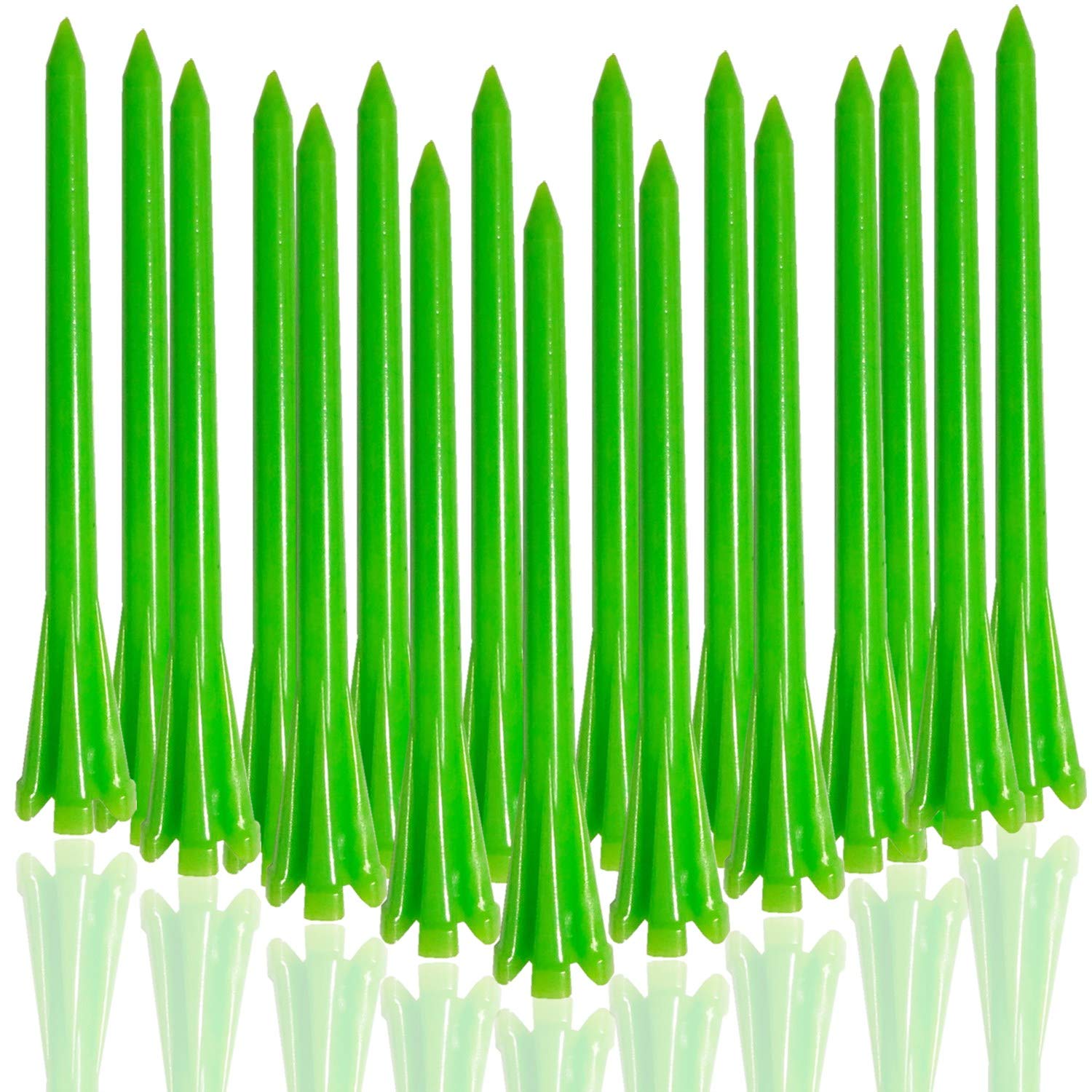 FINGER TEN Golf Tees Plastic Unbreakable 2 3/4 3 1/4 Inch Value 50 Count, 83mm 70mm Tee Durable Pro Upgrade Step Up Long Premium Color White Blue Orange Green Mixed (Green, 3 1/4 Inch(83mm)