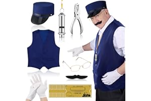 Newcotte 31 Pcs Christmas Train Conductor Costume Adult Polar Conductor Hat Vest Christmas Train Party Costume for Men Women