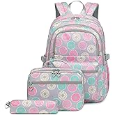 Joyfulife Teen Girls School Backpack Kids Bookbag Set with Lunch Box Pencil Case Travel Laptop Backpack Casual Daypacks
