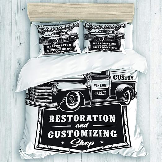 Amazon Com Minalo Duvet Cover Sheet Set Retro Car Repair Garage Sign With Retro Style Truck Soft Microfiber Bedding Set 3 Piece Set Twin Home Kitchen