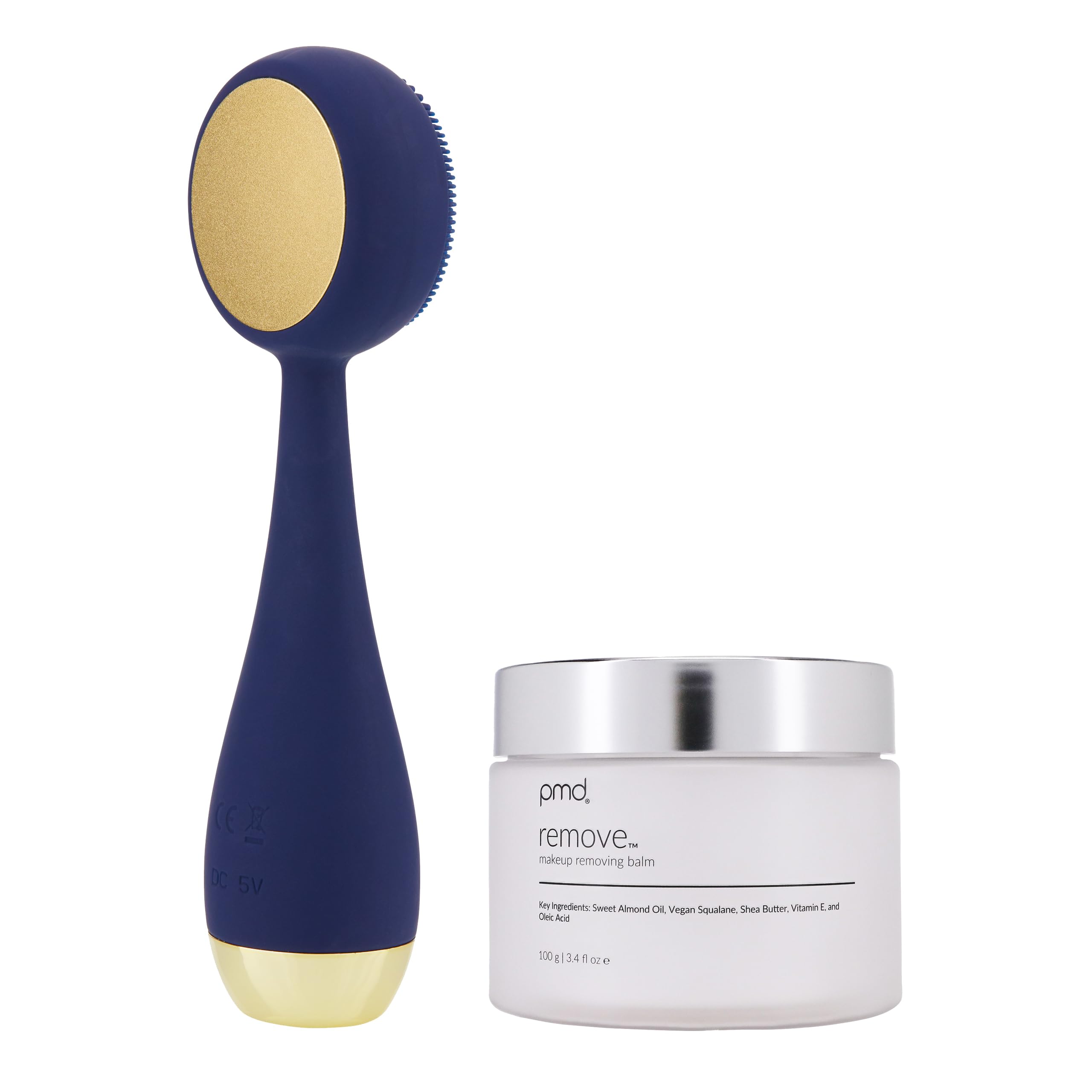 Photo 1 of PMD Beauty Clean Pro - Electric Facial Cleansing Brush, Smart Facial Device with Silicone Brush & Heated Anti-Aging Aluminum, Gemstone, Precious Metal Massager, Navy +Balm