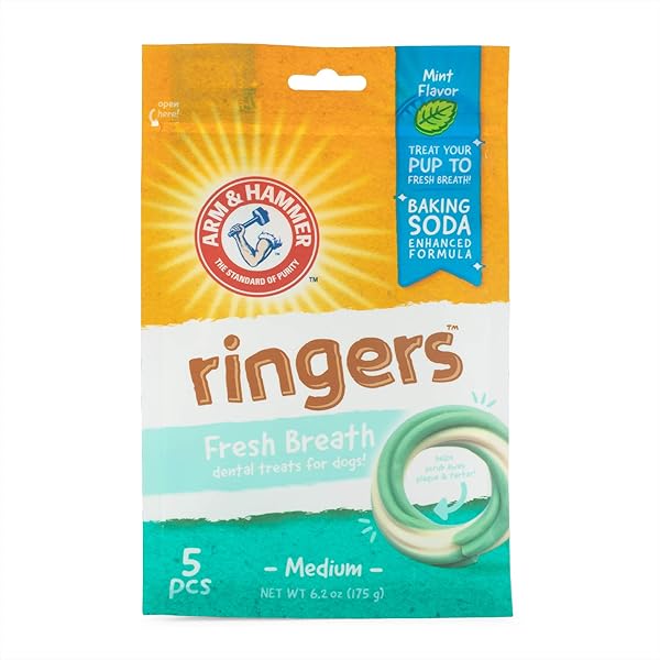 ARM & HAMMER FOR PETS RINGERS DENTAL TREATS FOR DOGS | DENTAL CHEWS FIGHT BAD DOG BREATH, PLAQUE & TARTAR WITHOUT BRUSHING | FRESH MINT FLAVOR, 5 COUNT