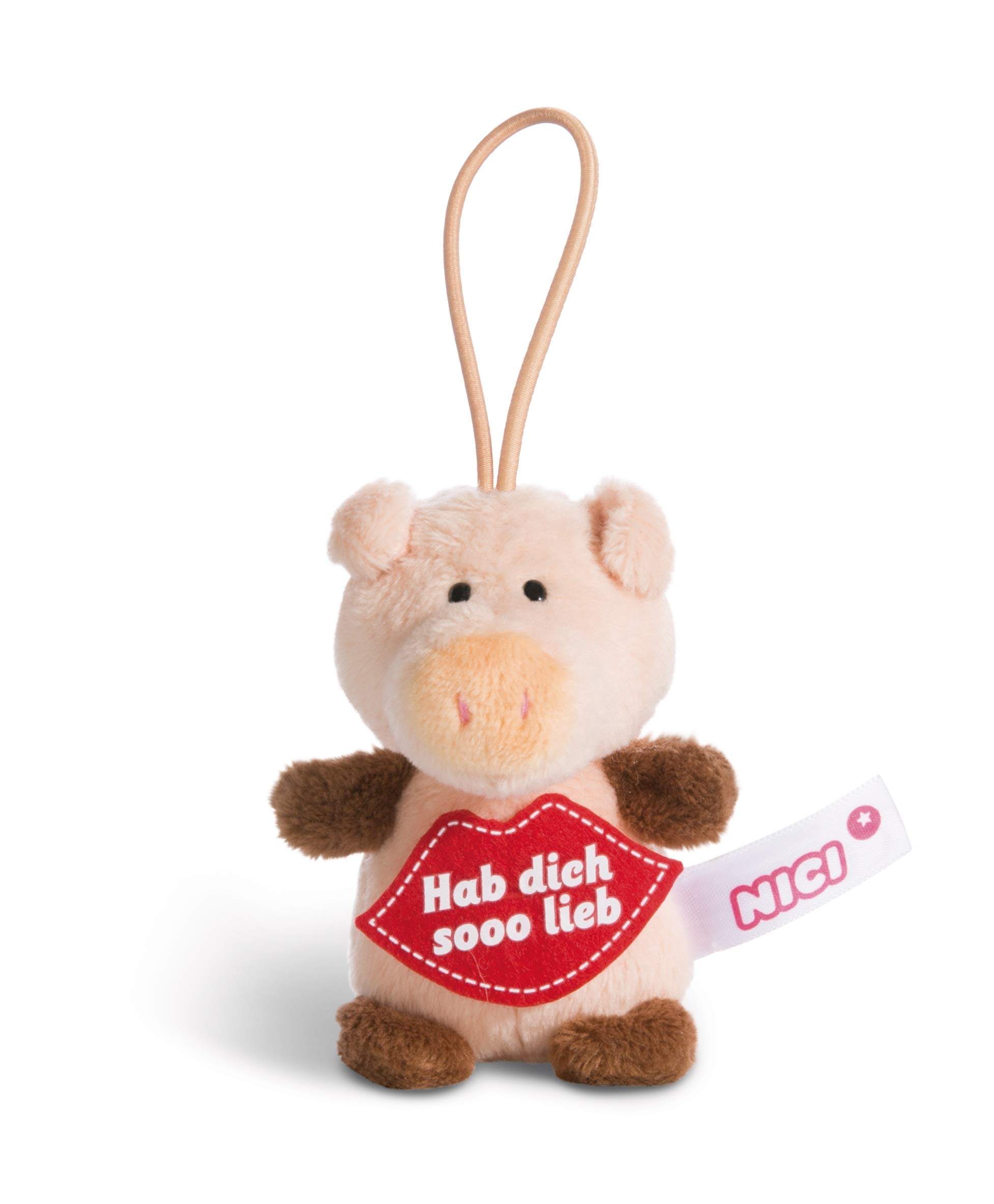 NICI 44868 Pendant Pig with Saying Hab Dich sooo lieb 8 cm with Loop, Pink/Brown