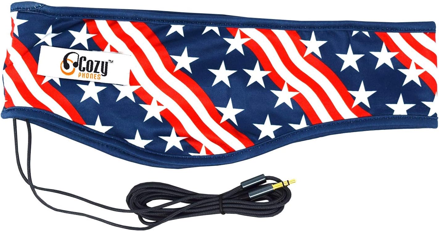 CozyPhones Sleep Headphones & Travel Bag, Lycra Cool Mesh Lining and Ultra Thin Speakers. Perfect for Sleeping, Sports, Air Travel, Meditation and Relaxation - USA Patriot