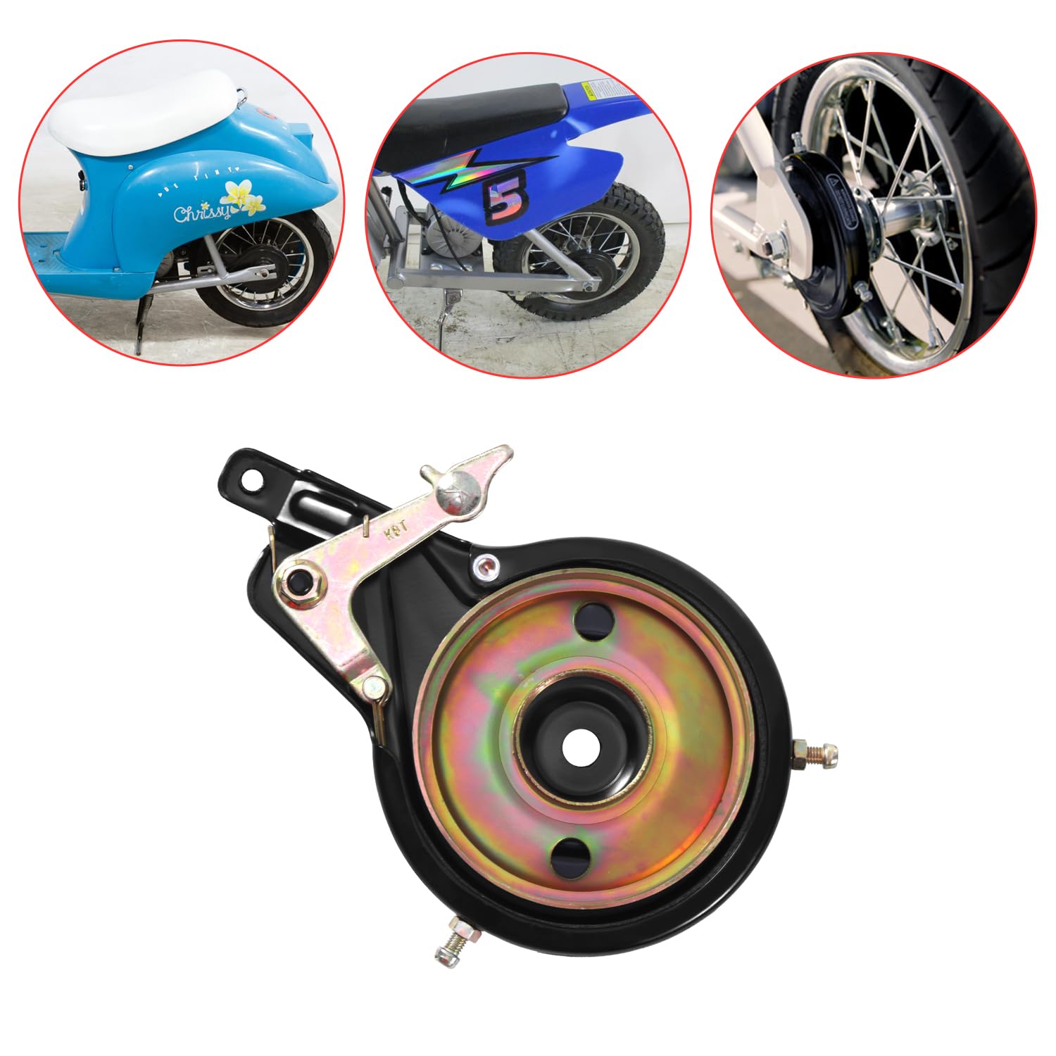 KAMIER 90mm Rear Band Drum Brake Assembly Replacement for Razor MX350 MX400 ZR350 SX350 Dirt Bike Pocket Mod Electric Scooter Rambler 12 Mini Bike Kids Pocket Rocket E-Bike E-Scooter Hevay Duty Parts