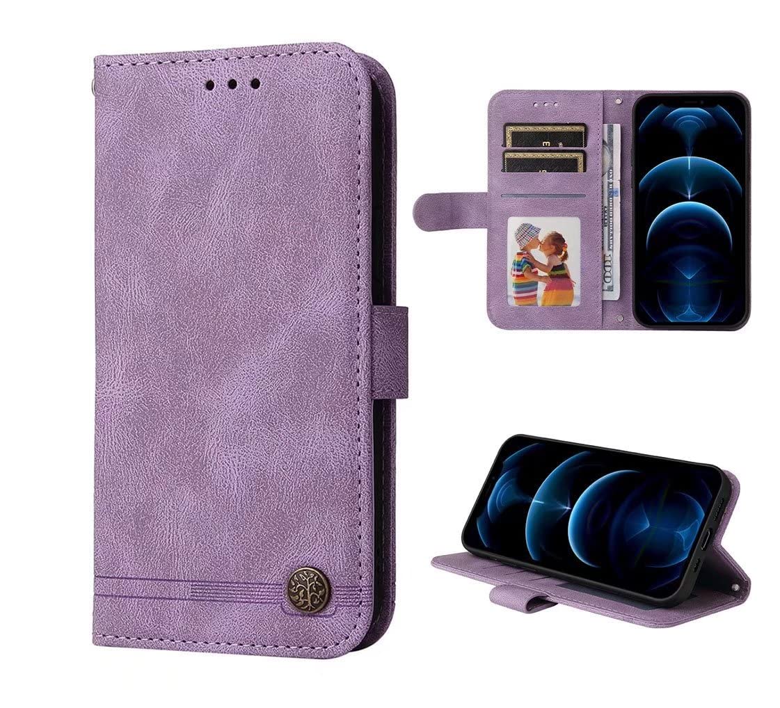 SEAHAI Case for Motorola Moto E14/Moto G04/Moto G04S Leather PU Wallet Folio Stand Cover, Ultra-thin Shockproof Case Kickstand with Credit Card Slots TPU Shell Magnetic Close - Purple