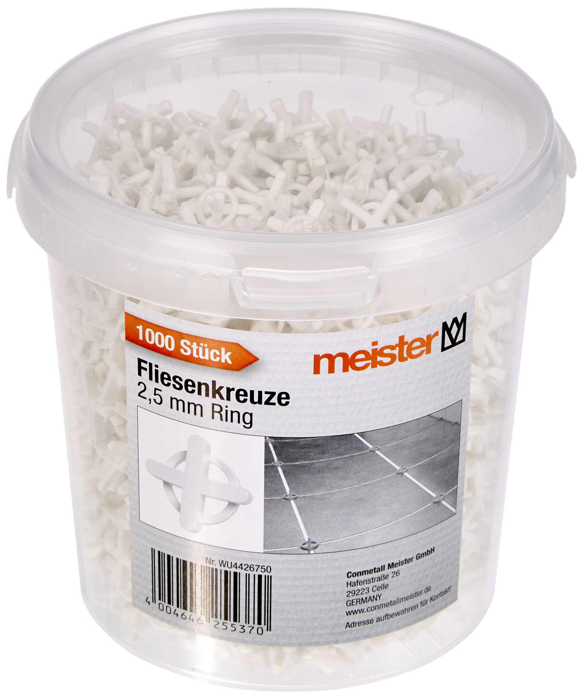 Meister Tile Spacers 2.5 mm – Practical Set of 1200 Pieces – Reusable thanks to Ring – Made of Robust Polypropylene – White Joint Spacers / 4426750