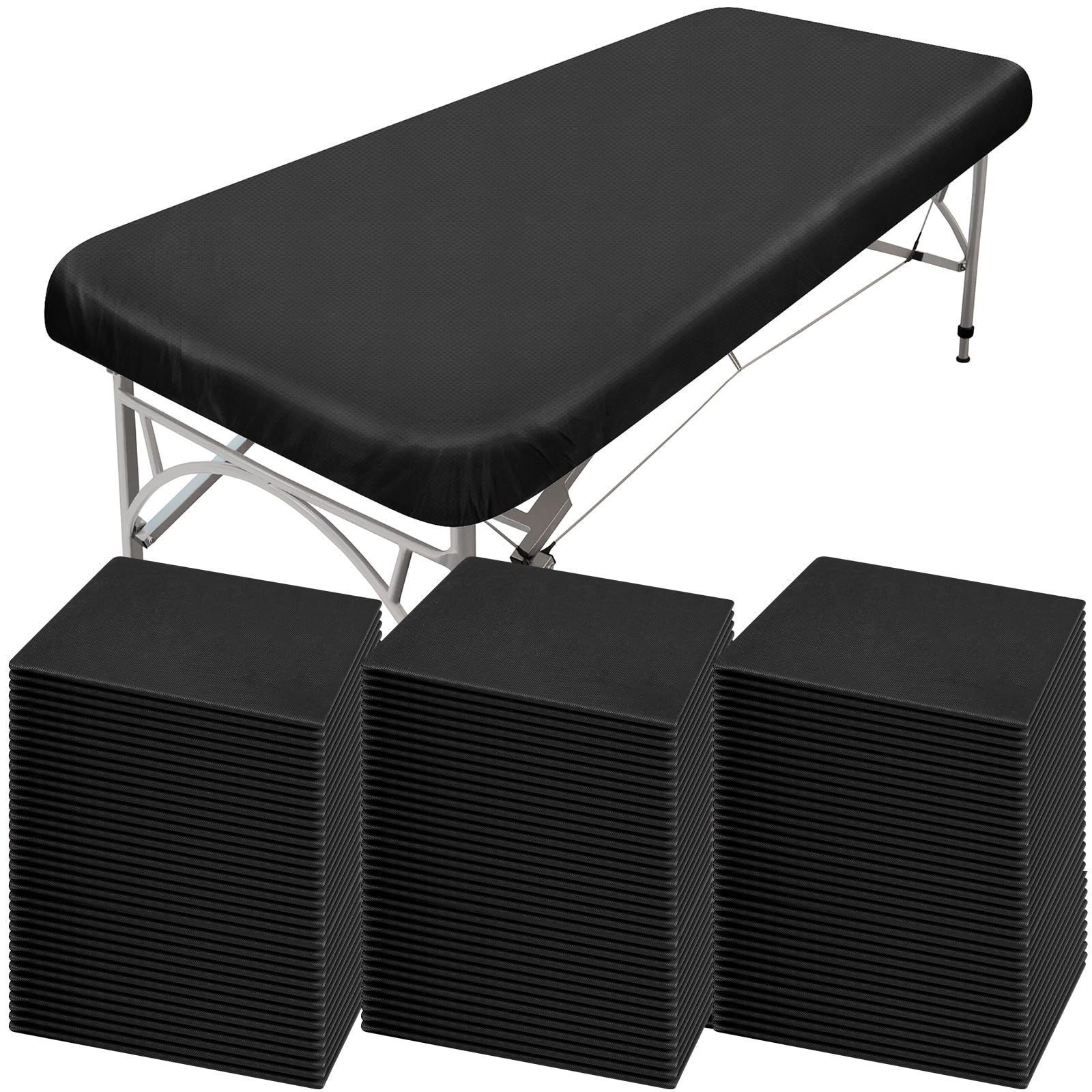 Photo 1 of 150 Pcs 82 x 35'' Disposable Massage Table Sheets Fitted with Elastic Disposable Massage Bed Covers for Spa Beauty Salon Tattoo Facial Lash Bed Breathable Waterproof Oilproof Non Woven Fabric(Black)