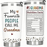 ZyraGleam Gifts for Grandma from Granddaughter Grandson Grandchildren - My Favorite People Call Me Grandma Tumbler Birthday Mothers Day Insulated Stainless Steel Travel Coffee Tumbler 20 OZ White