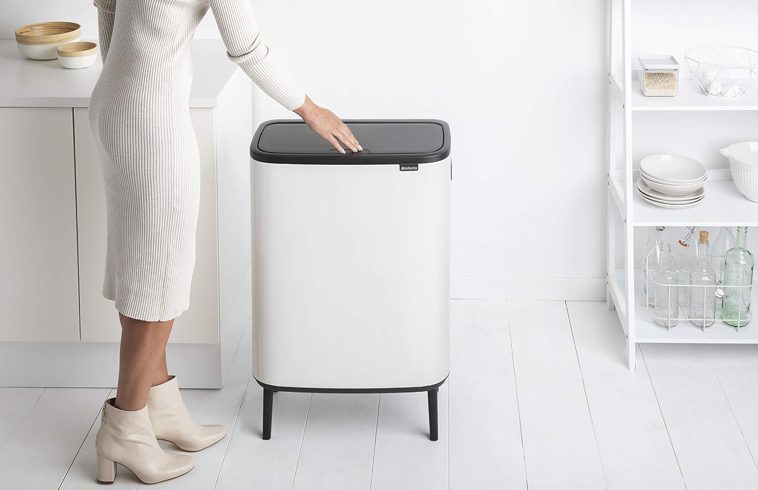 Brabantia Bo Touch Bin Hi - 2 x 30L Inner Buckets (White) Large Waste/Recycling Kitchen Bin - Soft-touch, 2 inner buckets: 30 L + 30 L - Image 5