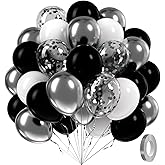 60pcs Black and Silver Balloons 12inch, Black and White Balloons with Metallic Silver Confetti Balloons for Baby Shower Wedding Birthday Graduation Party Decorations