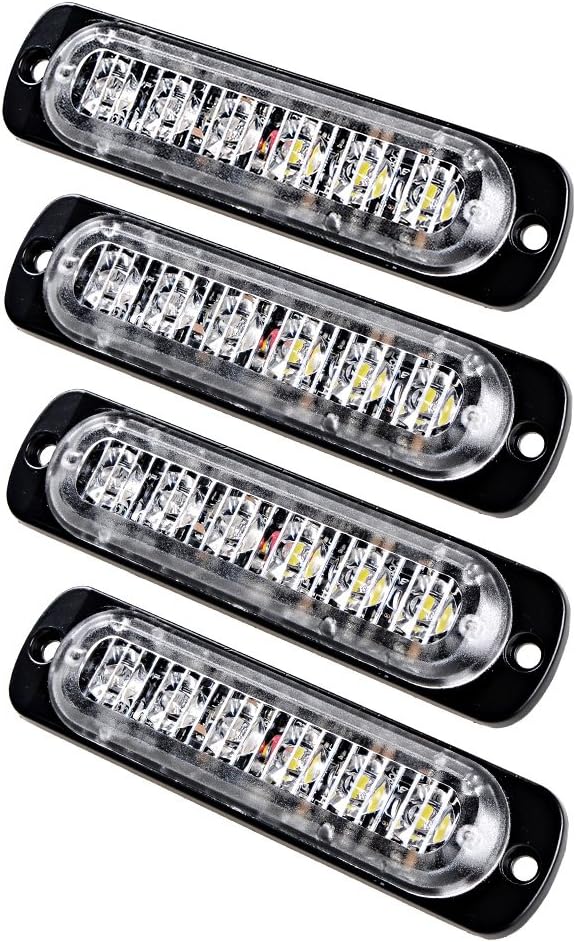 Universal White/Amber Flash 6-LED Emergency Beacon Dash Warning Strobe Light Bar Car SUV Truck Van (4X)