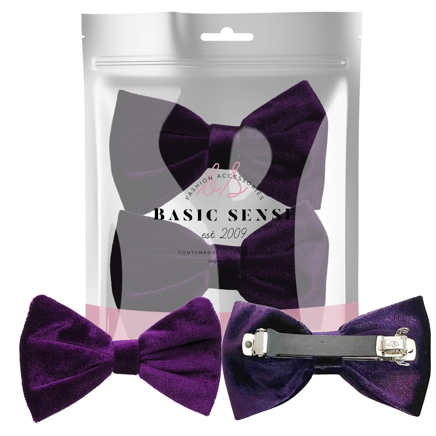 Basic Sense Velvet Bow Hair Clips, Rubber Protected, Sturdy Barrettes for Girls, School Uniform Friendly, A pack of 2pcs, Purple