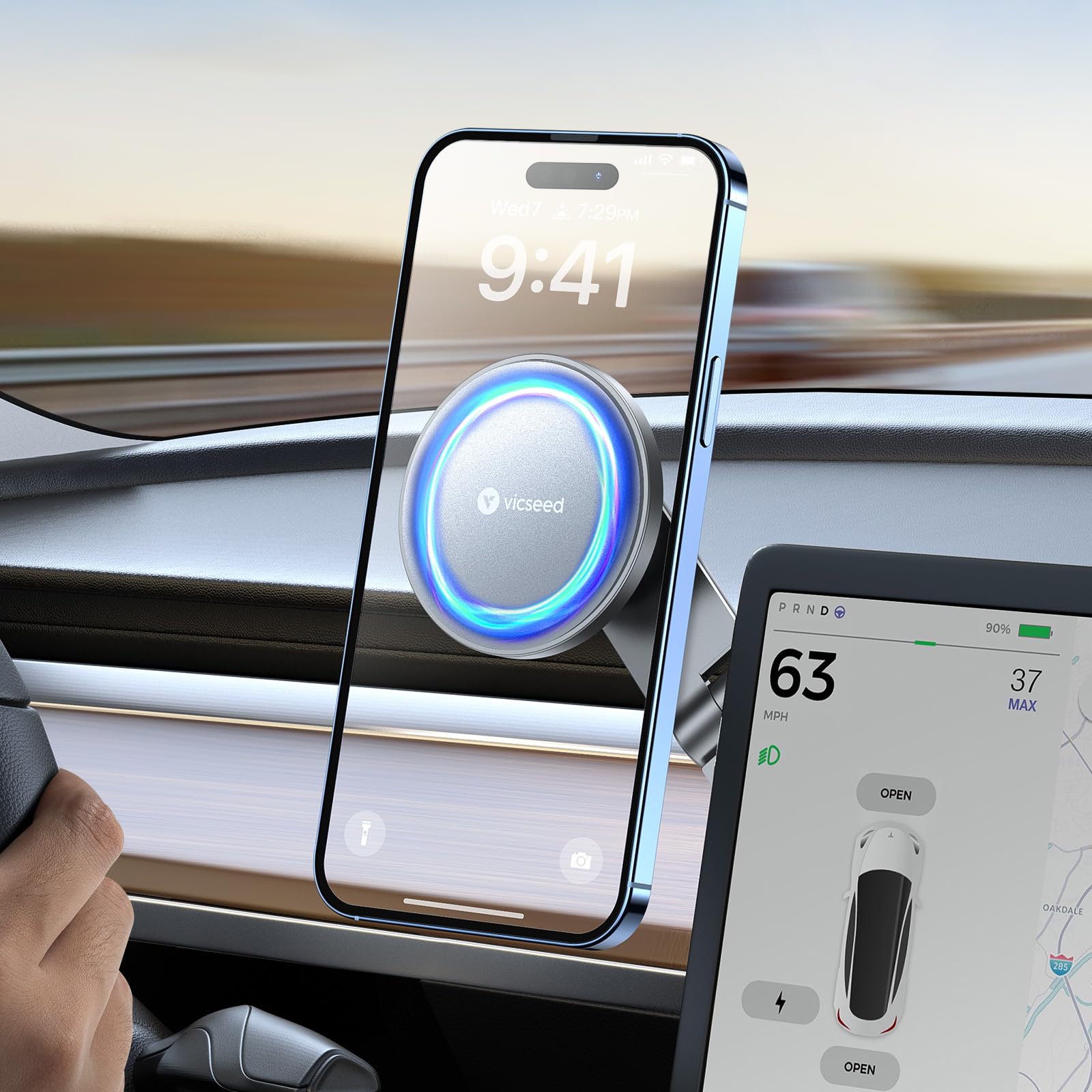 Photo 1 of VICSEED Tesla Phone Mount?Strongest Magnet Power? Foldable Hidden Tesla Phone Holder Fit for All Phones, Tesla Model 3/Y/Cybertruck Accessories, Tesla Model 3 Model Y for MagSafe Car Mount-Quicksilver