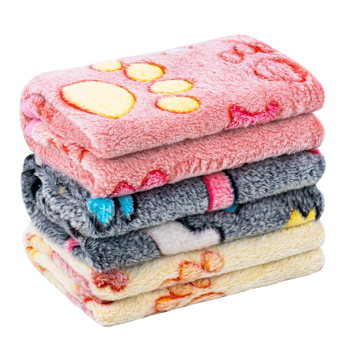 MICOOYO Puppy Cat Blanket Washable, 3 Pack Dog Blanket for Cats Kitten Doggy, Pet Blankets for Small Medium Large Dogs(Paws Bones,XL)