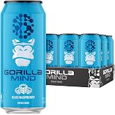 Gorilla Mind Energy Drink | 16oz, 12-Pack (Blue Raspberry) | Amplified Energy + Focus | N-Acetyl-L-Tyrosine, Alpha-GPC, 200mg Caffeine, Uridine, Saffron | 0 Sugar Or Artificial Colors