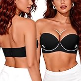 Upushall Strapless Push Up Bras for Women Padded Add one Cup Balconette Underwire Convertible Bra for Small Chested