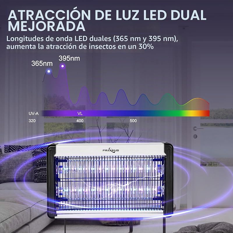 Lámpara Matamoscas, Antimosquitos Electrico, Caza Moscas, 2 * 6,5W UVA-LED Lampara para Mata Mosquitos e Insectos, Control Multi-Insecto, Potencia 3500V, Efecto 100-150 m². (1,5 m Cable)