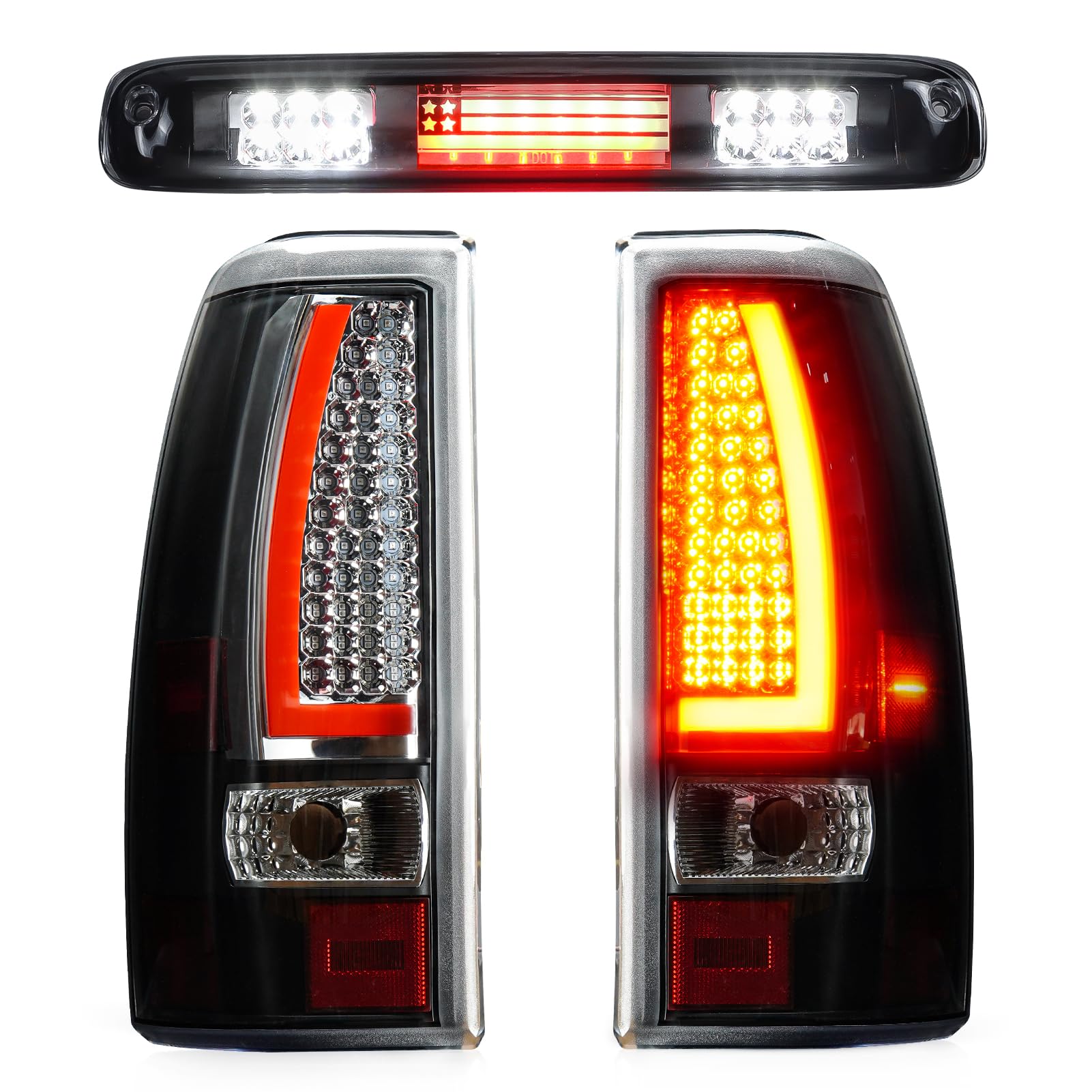 Photo 1 of Bomusou LED Tail Light + 3rd Brake Light Kit Fit for Chevy Silverado 1500 2500 HD 1999-2002, for GMC Sierra 1500 2500 HD Fleetside 1999-2003, Taillights and High Mount Stop Light, 3 Pcs, Clear Lens