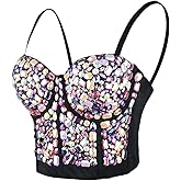 ELLACCI Women's Sexy Rhinestone Bustier Crop Top Club Party Glitter Corset Top Bra Purple